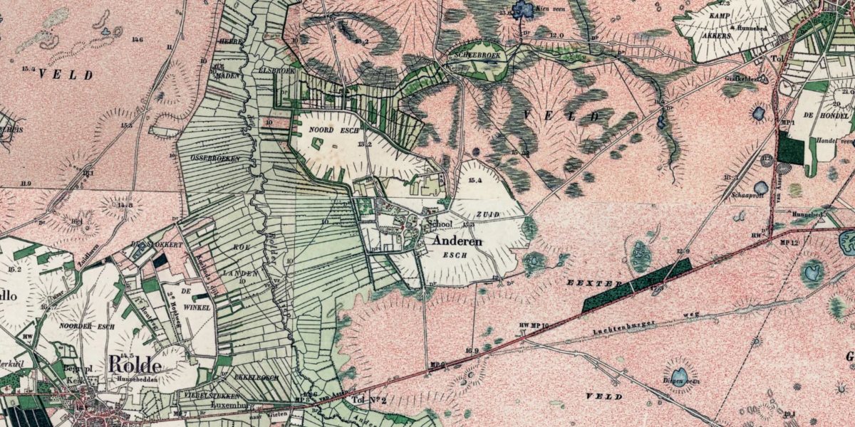 De omgeving van Anderen op de topografische kaart van 1900