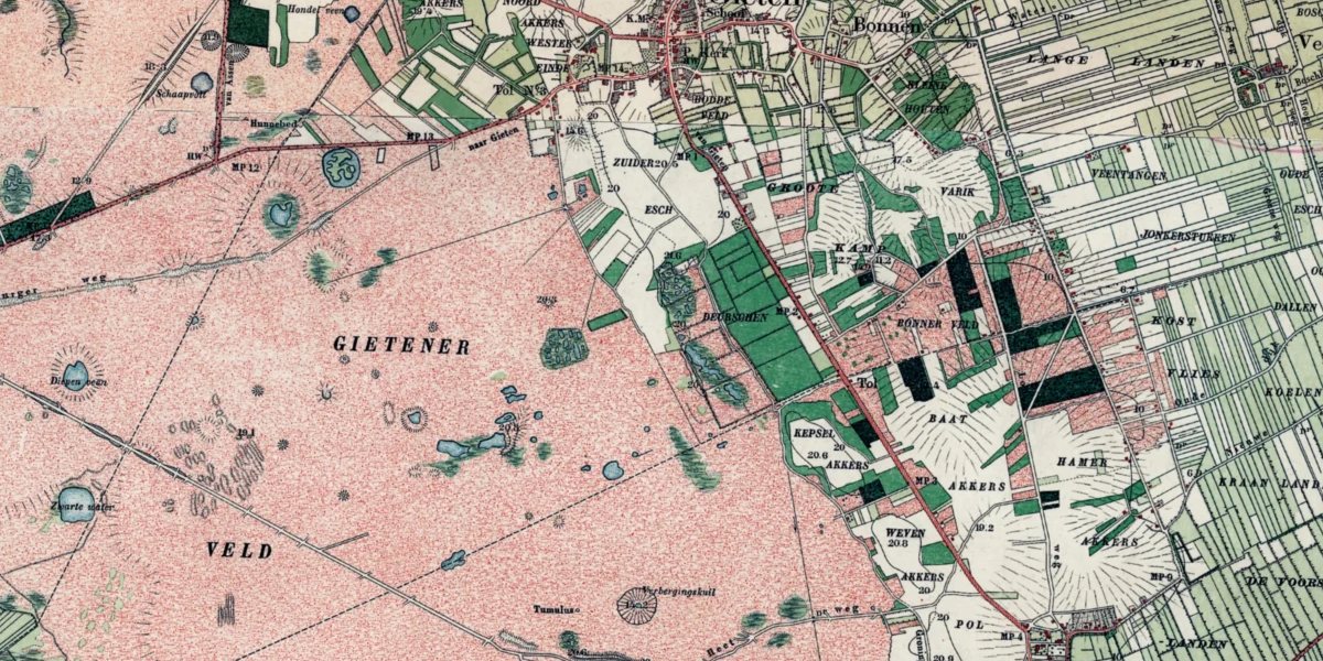 De omgeving van Gieten op de topografische kaart van 1900