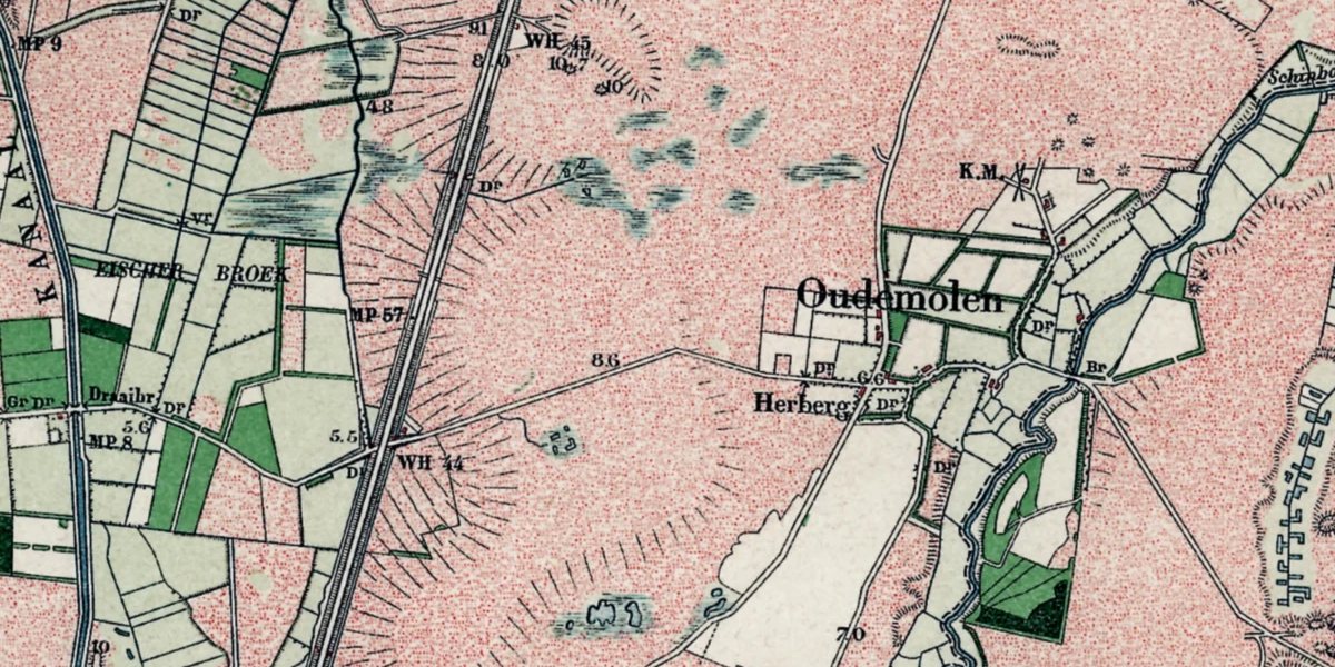 De omgeving van Oudemolen op de topografische kaart van 1900