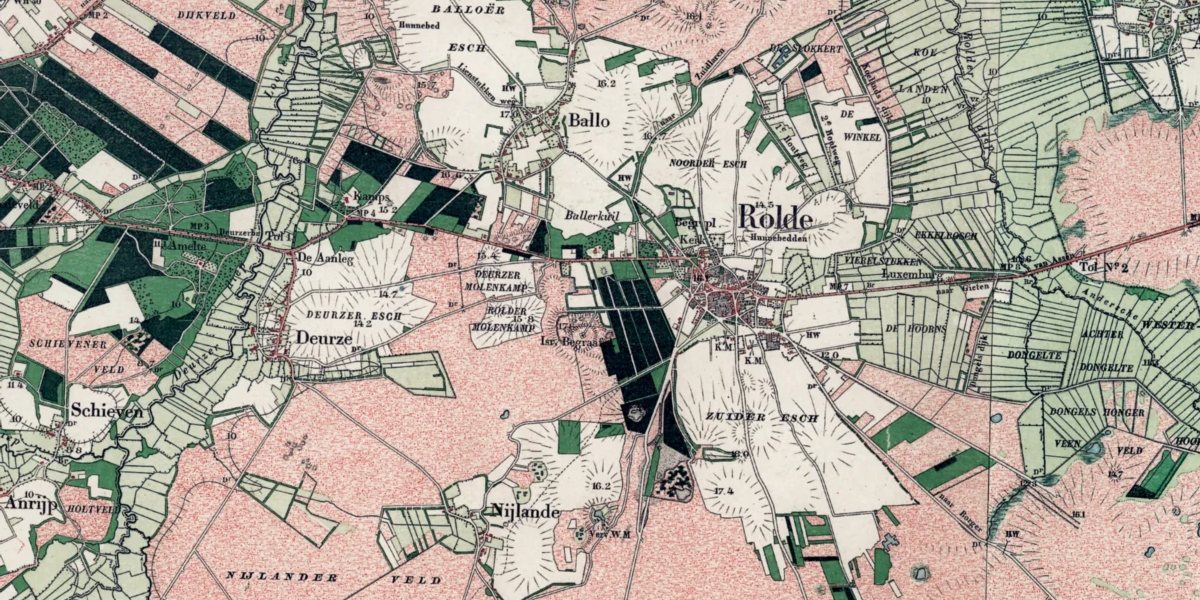 De omgeving van Rolde op de topografische kaart van 1900