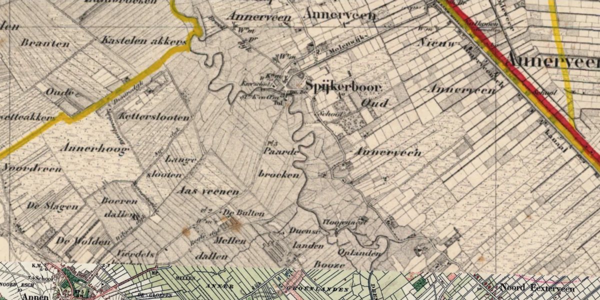 De omgeving van Spijkerboor op de topografische kaart van 1900